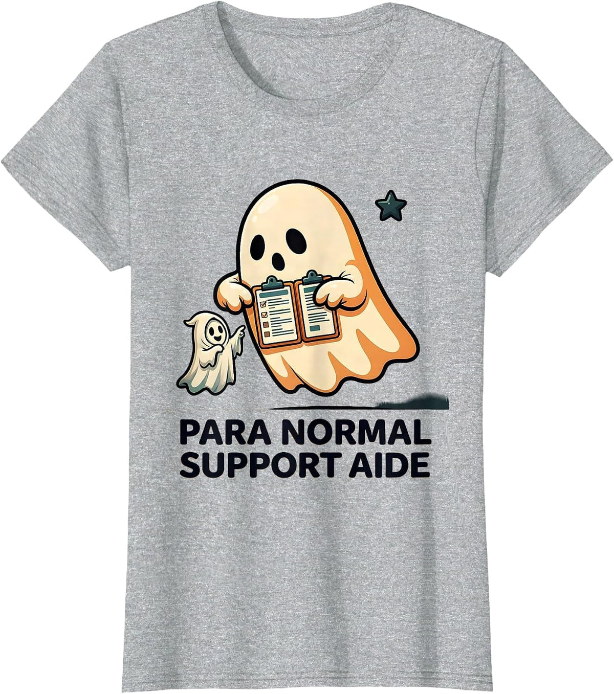 Women's Para Normal Support Aide Cartoon Ghost Paraprofessional T-Shirt - Heather Grey