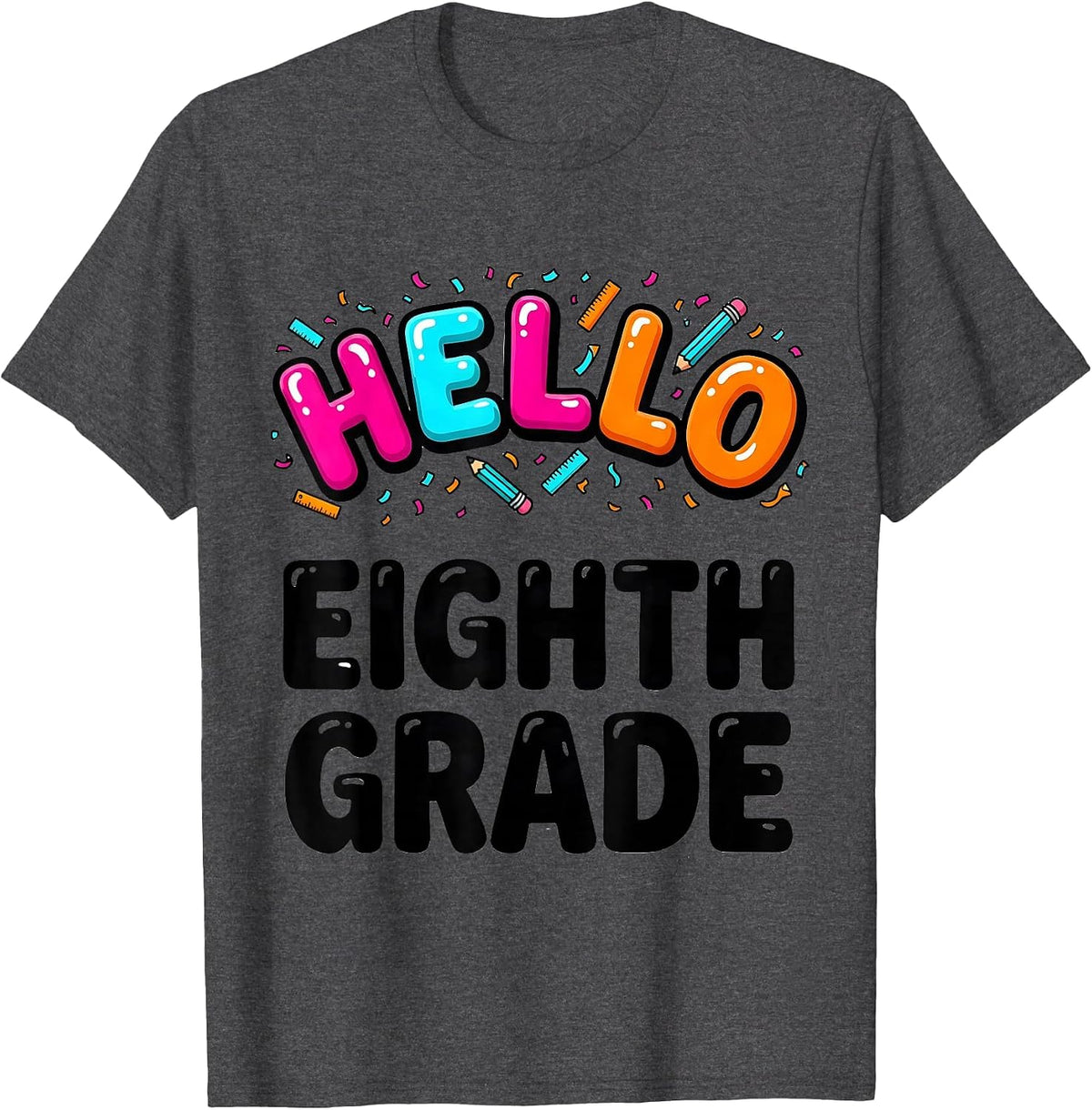 Hello Eighth Grade Cute Preppy Back To School Girls T-Shirt - Dark Heather Grey