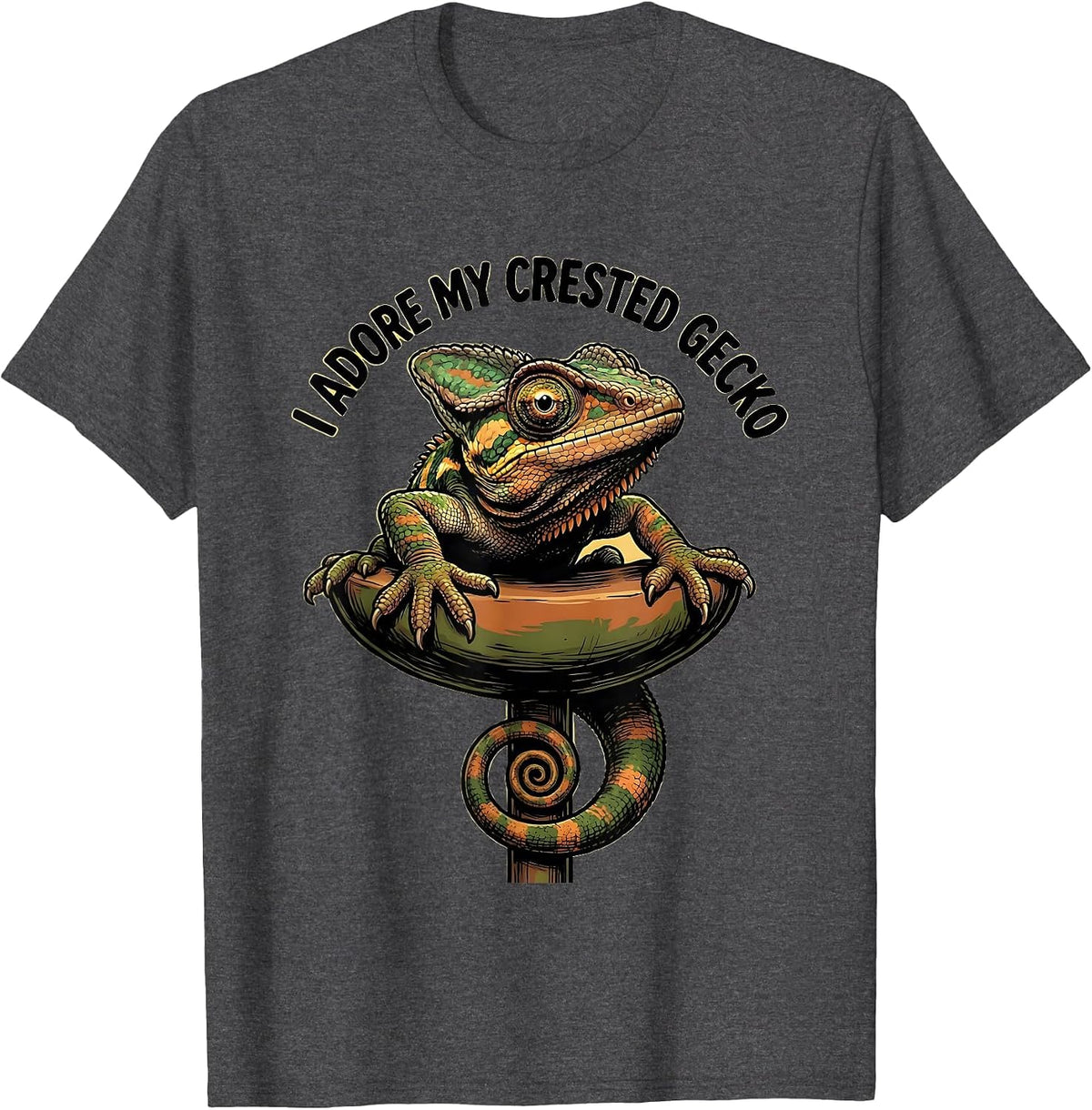 Men's I Adore My Crested Gecko Cute Cartoon Reptile Lover Novelty T-Shirt - Dark Heather Grey