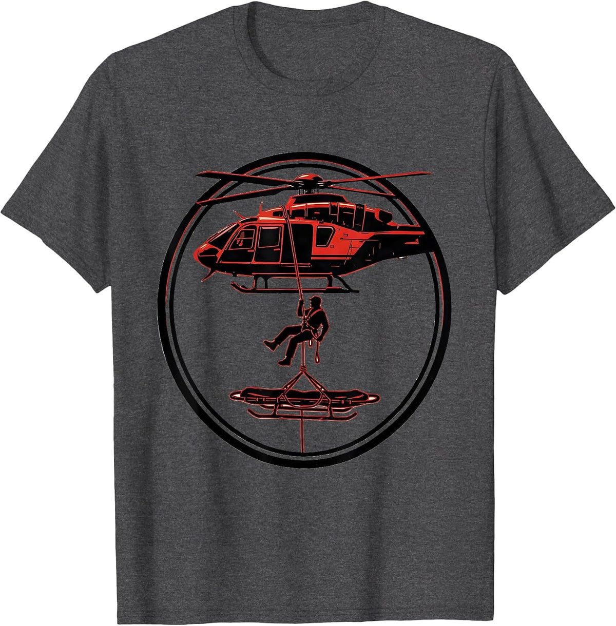 Men's Paramedic Helicopter Rappel Emergency Rescue Graphic T-Shirt - Dark Heather Grey