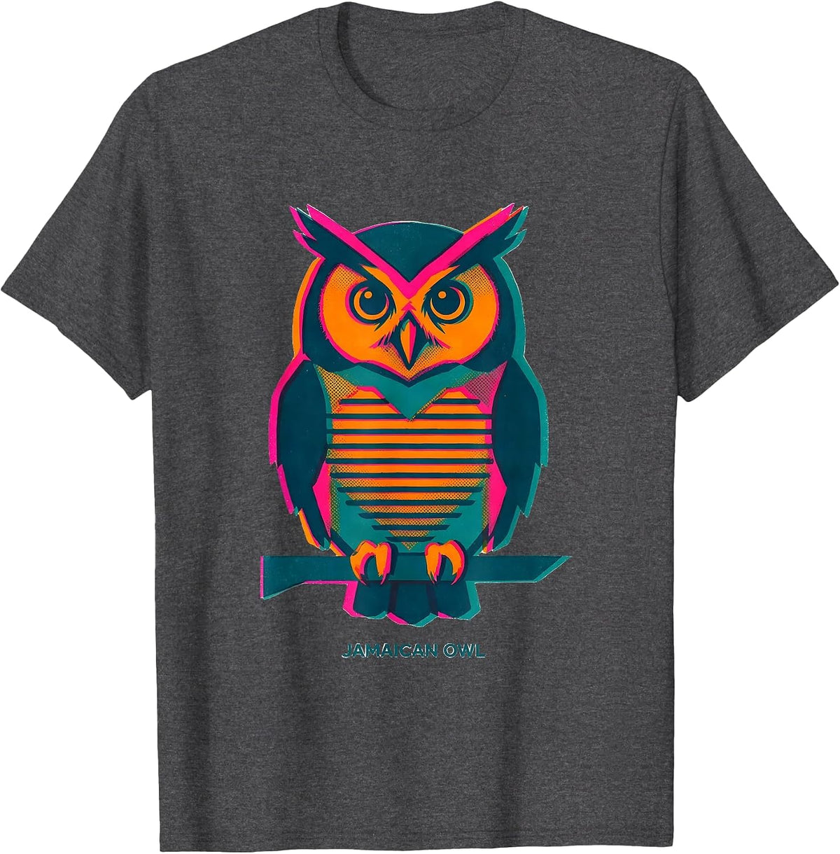 Men's Jamaican Owl Risograph Bird Lover Nature Illustration T-Shirt - Dark Heather Grey