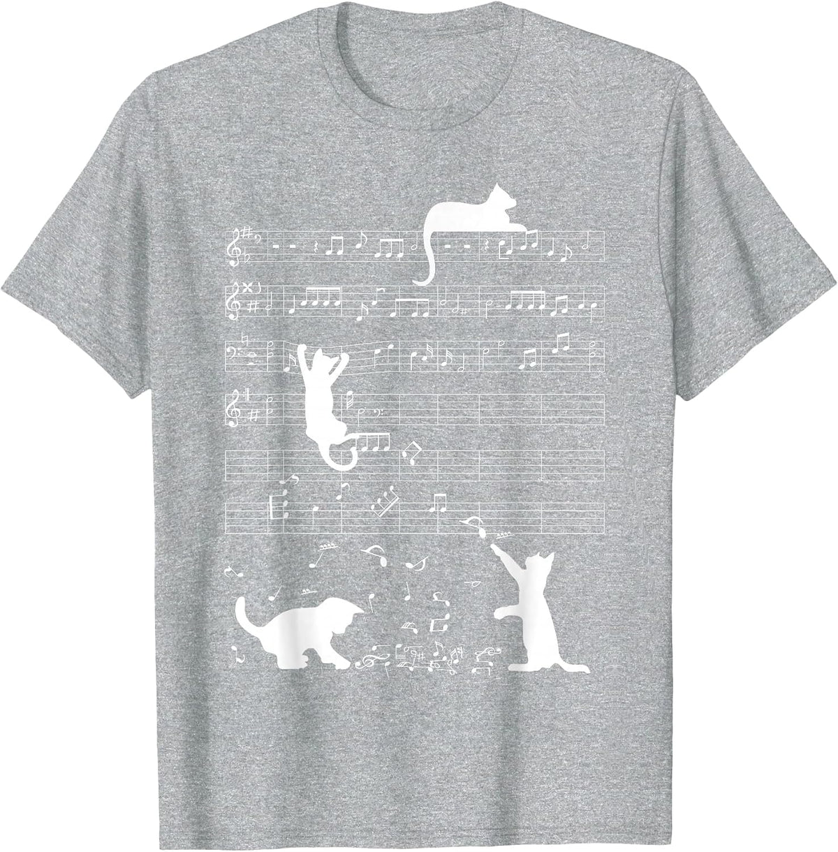 Cute Cat Kitty Playing Music Clef Piano Musician Art T-Shirt - Heather Grey
