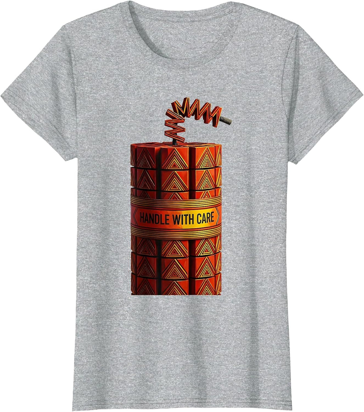 Handle With Care Firecracker Graphic Design T-Shirt - Heather Grey