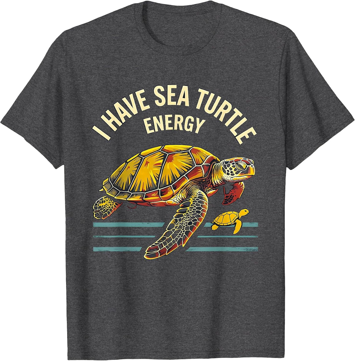 Men's I Have Sea Turtle Energy Stencil Graphic Sea Turtle Lover T-Shirt - Dark Heather Grey