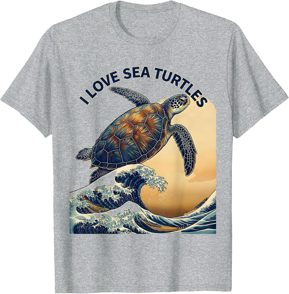 Men's I Love Sea Turtles Ukiyo-e Ocean Animal Lover Beach Art T-Shirt - Heather Grey