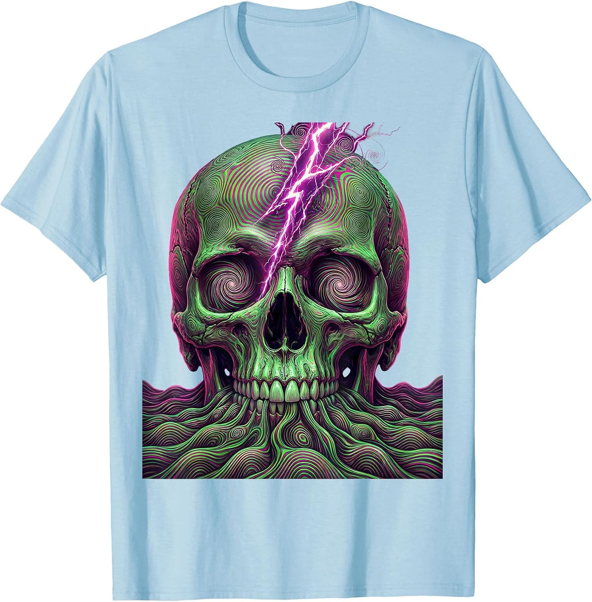 Men's Skull Lightning Bolt Metal Band Graphic T-Shirt - Baby Blue