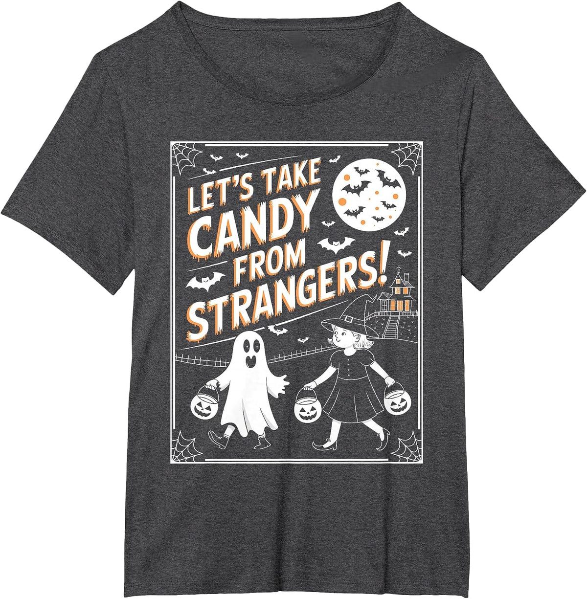 Let's Take Candy from Strangers Retro Halloween T-Shirt - Dark Heather Grey