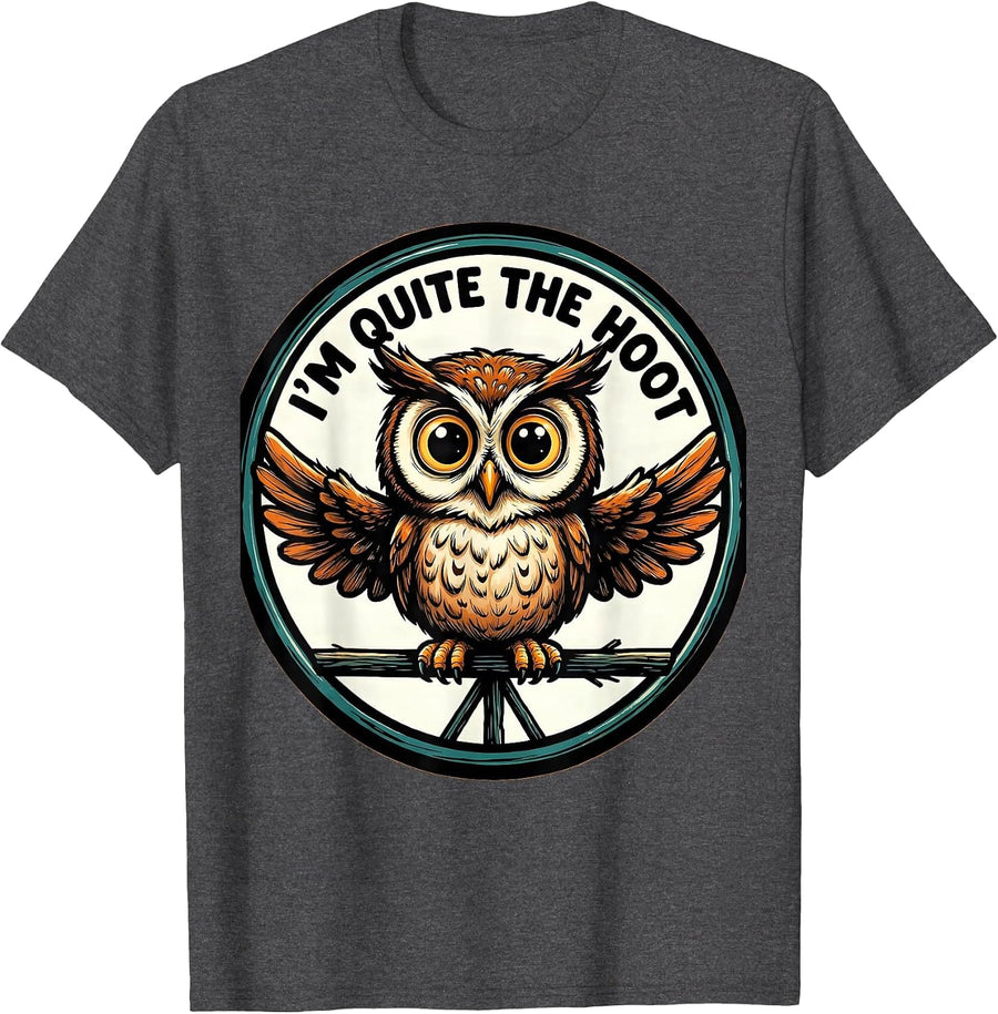 Men's I'm Quite the Hoot Cartoon Owl Lover Funny Bird Humor T-Shirt - Dark Heather Grey