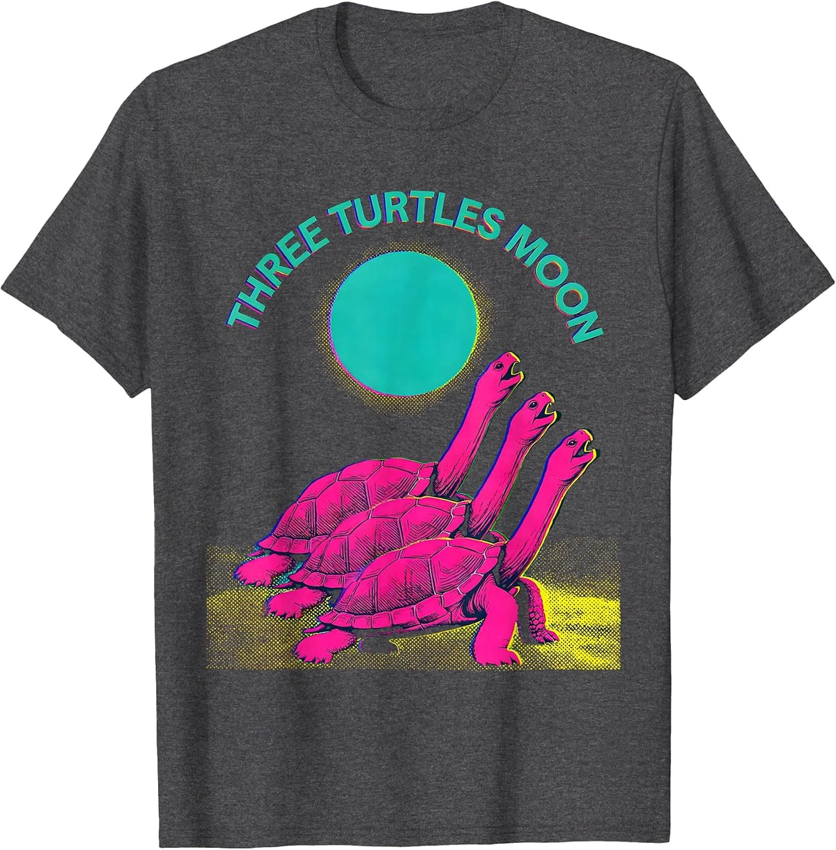 Three Turtles Moon Funny Animal Meme Parody Pet Lover Humor T-Shirt - Dark Heather Grey
