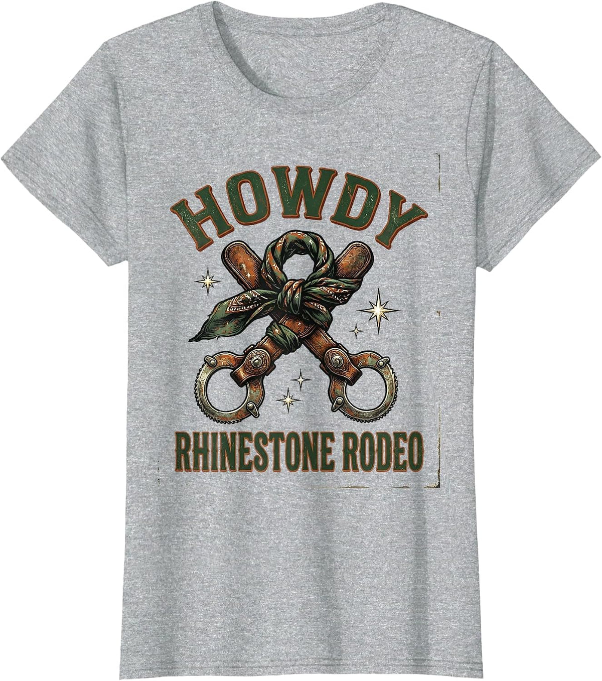 Women's Howdy Rhinestone Rodeo Vintage Western Cowgirl Boot Bling T-Shirt - Heather Grey