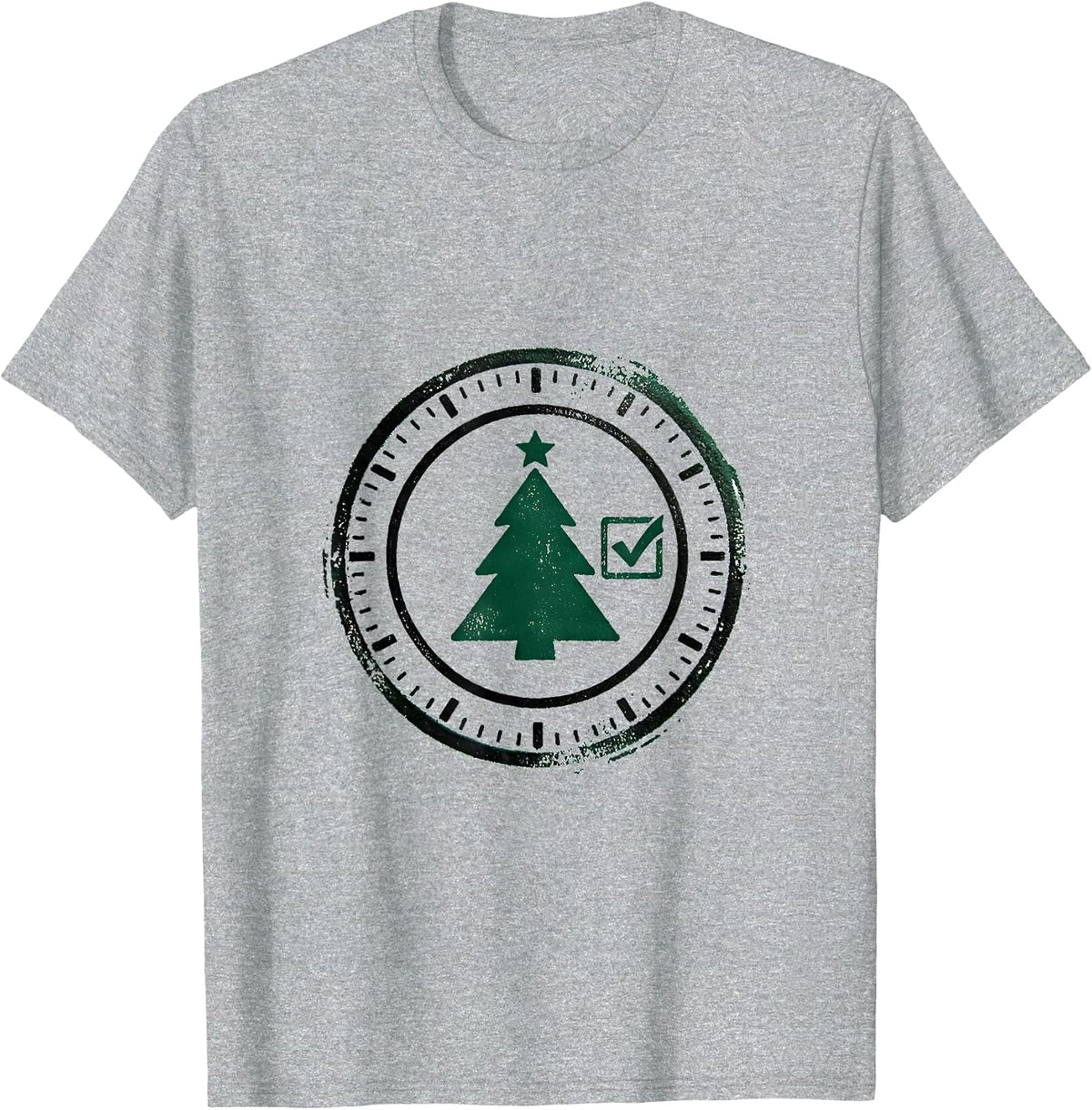 Men's Christmas Tree Stamp Military Veteran Holiday T-Shirt - Heather Grey