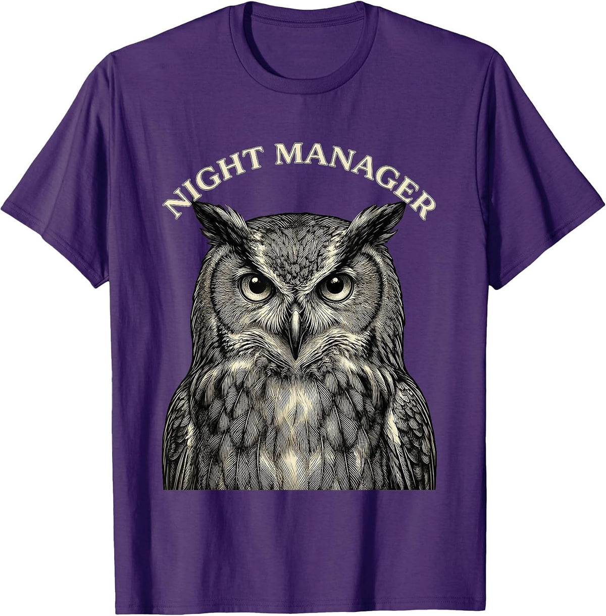 Men's Night Manager Crosshatch Owl Wildlife Animal Print Nature T-Shirt - Purple