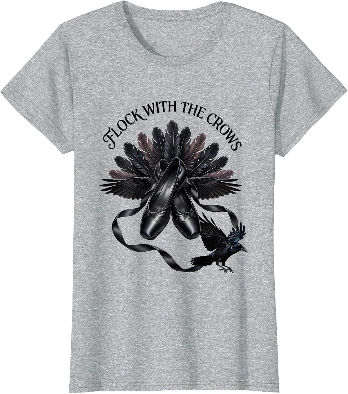 Flock With The Crows Dark Bird Lover Design T-Shirt - Heather Grey