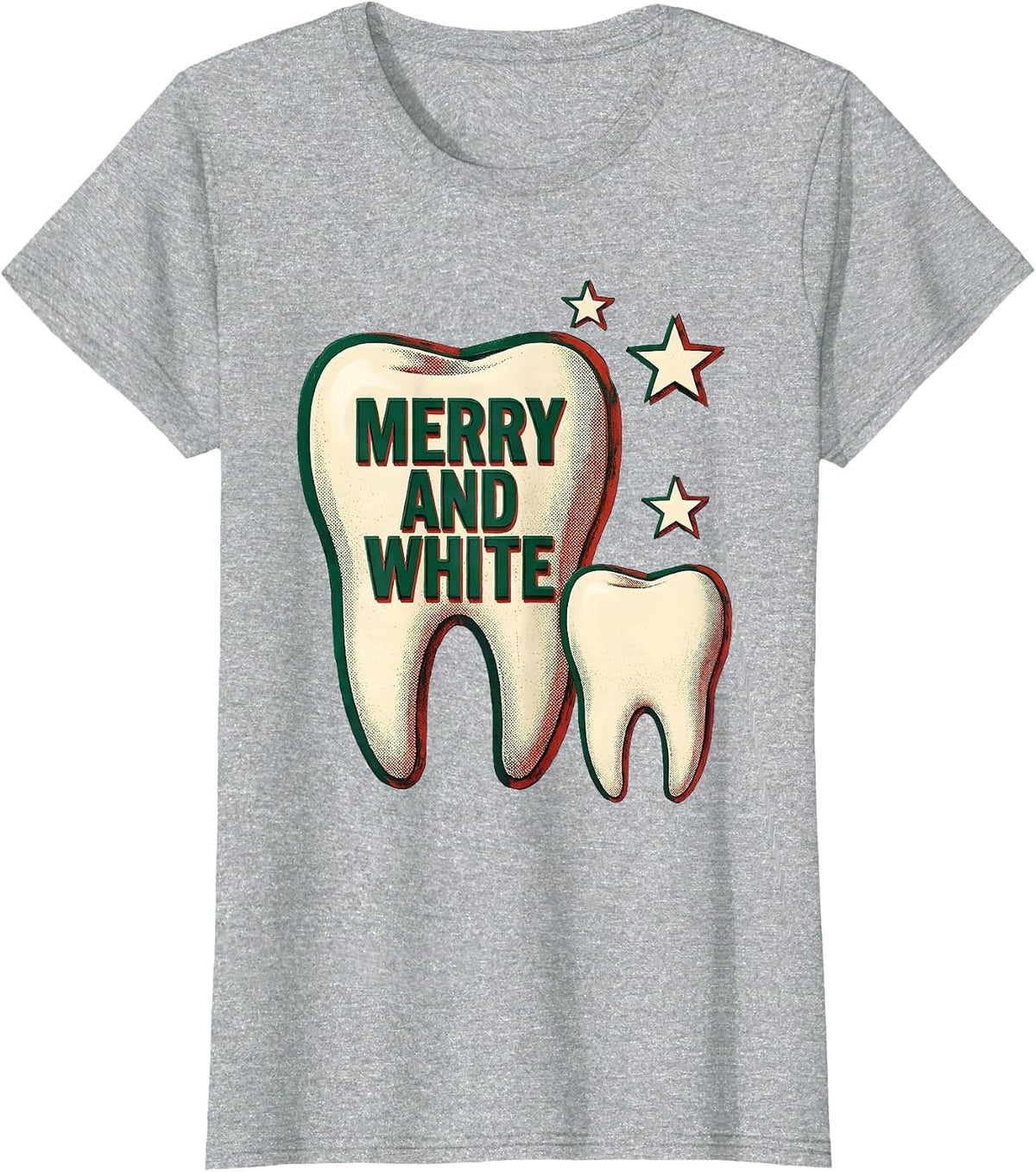 Women's Merry and White Funny Dental Christmas Dentist Dental T-Shirt - Heather Grey