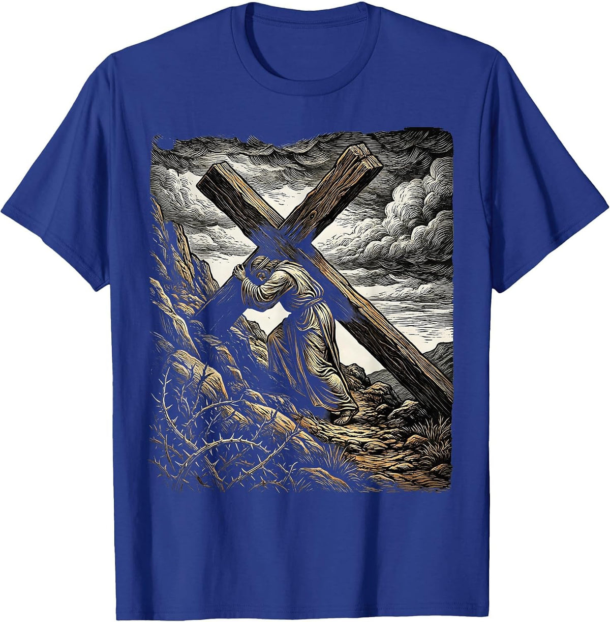 Jesus Carrying the Cross Up the Hillside T-Shirt - Royal Blue
