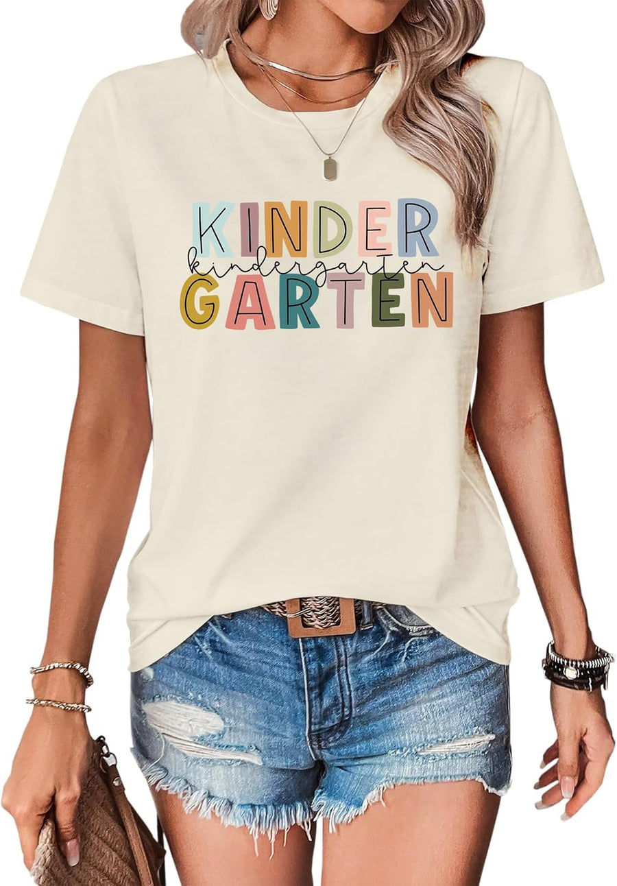 Teacher Shirts for Women First Day of School Shirt Teacher's Back to School Outfit Graphic Tee - Kinder Grade