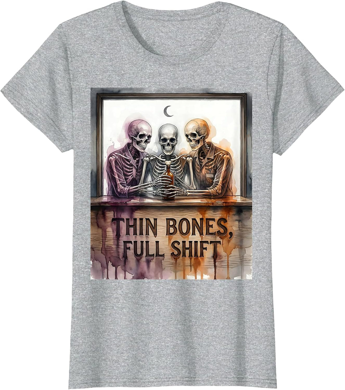 Thin Bones, Full Shift Funny Pharmacy Technician Halloween T-Shirt - Heather Grey