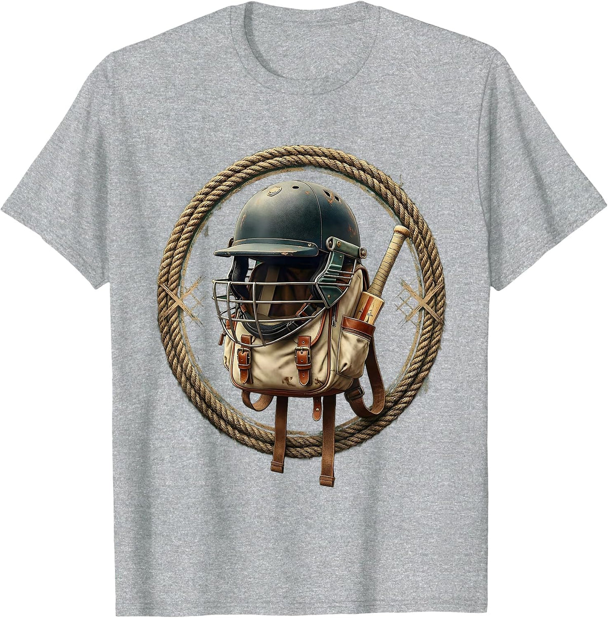 Men's Cricket Life Back to School Helmet Bag Design T-Shirt - Heather Grey