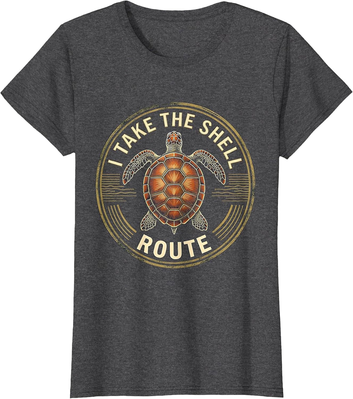 Women's I Take The Shell Route Vintage Sea Turtle Lover Humor Gift T-Shirt - Dark Heather Grey