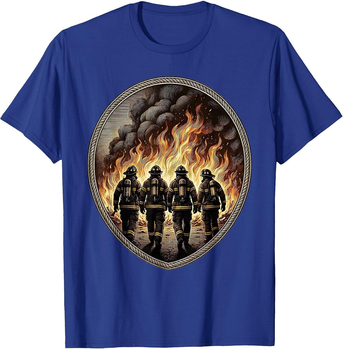 Firefighter Crew Walking Away From Inferno T-Shirt - Royal Blue