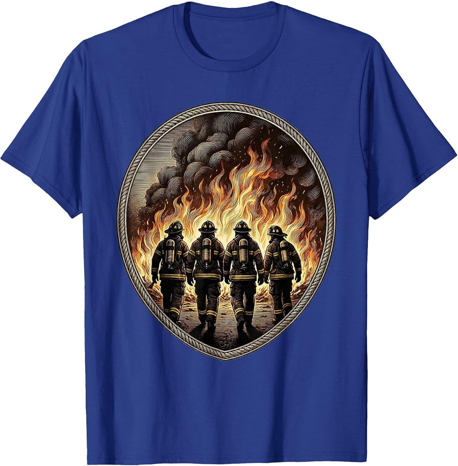 Firefighter Crew Walking Away From Inferno T-Shirt - Royal Blue