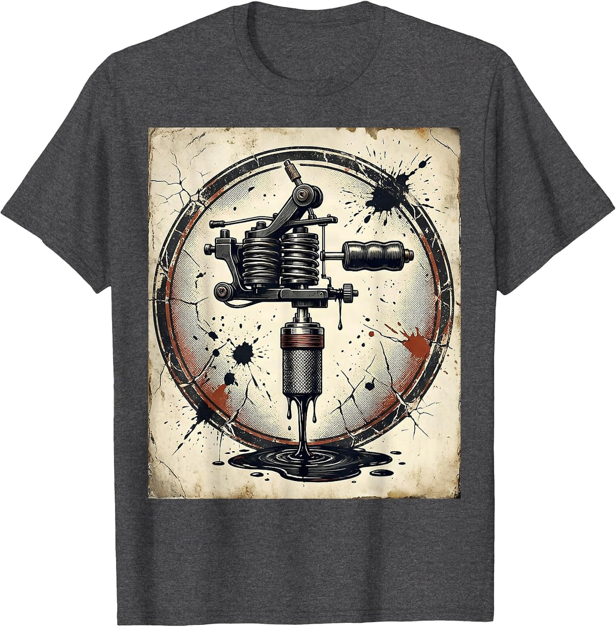 Tattoo Machine Dripping Ink Bold Graphic Design T-Shirt - Dark Heather Grey