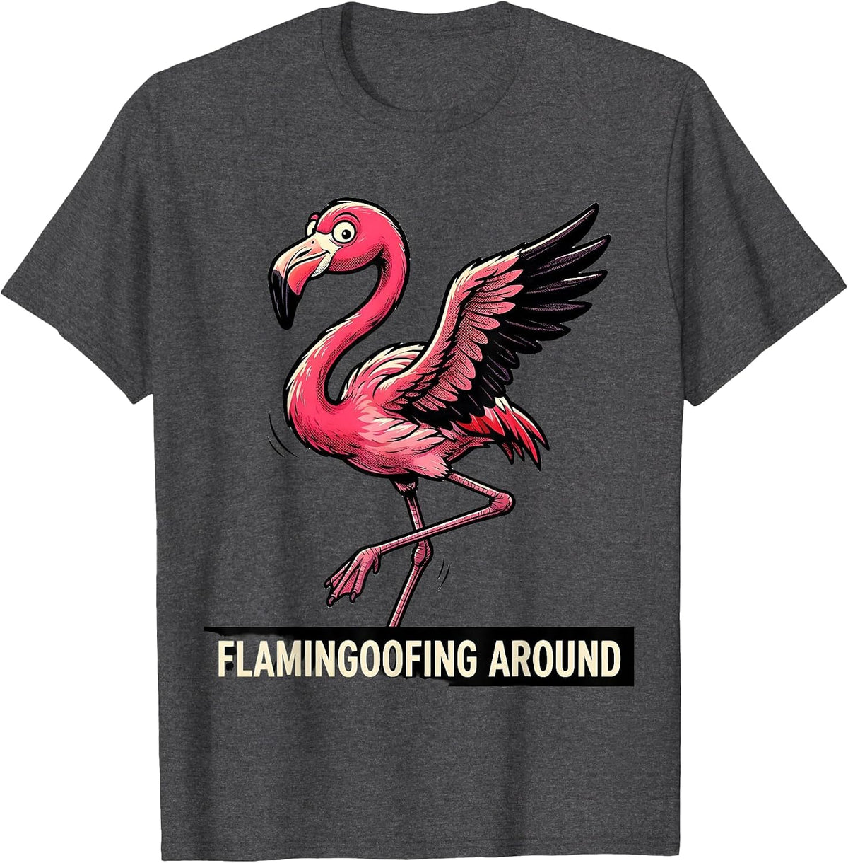 Men's Flamingoofing Around Retro Cartoon Flamingo Novelty Humor T-Shirt - Dark Heather Grey