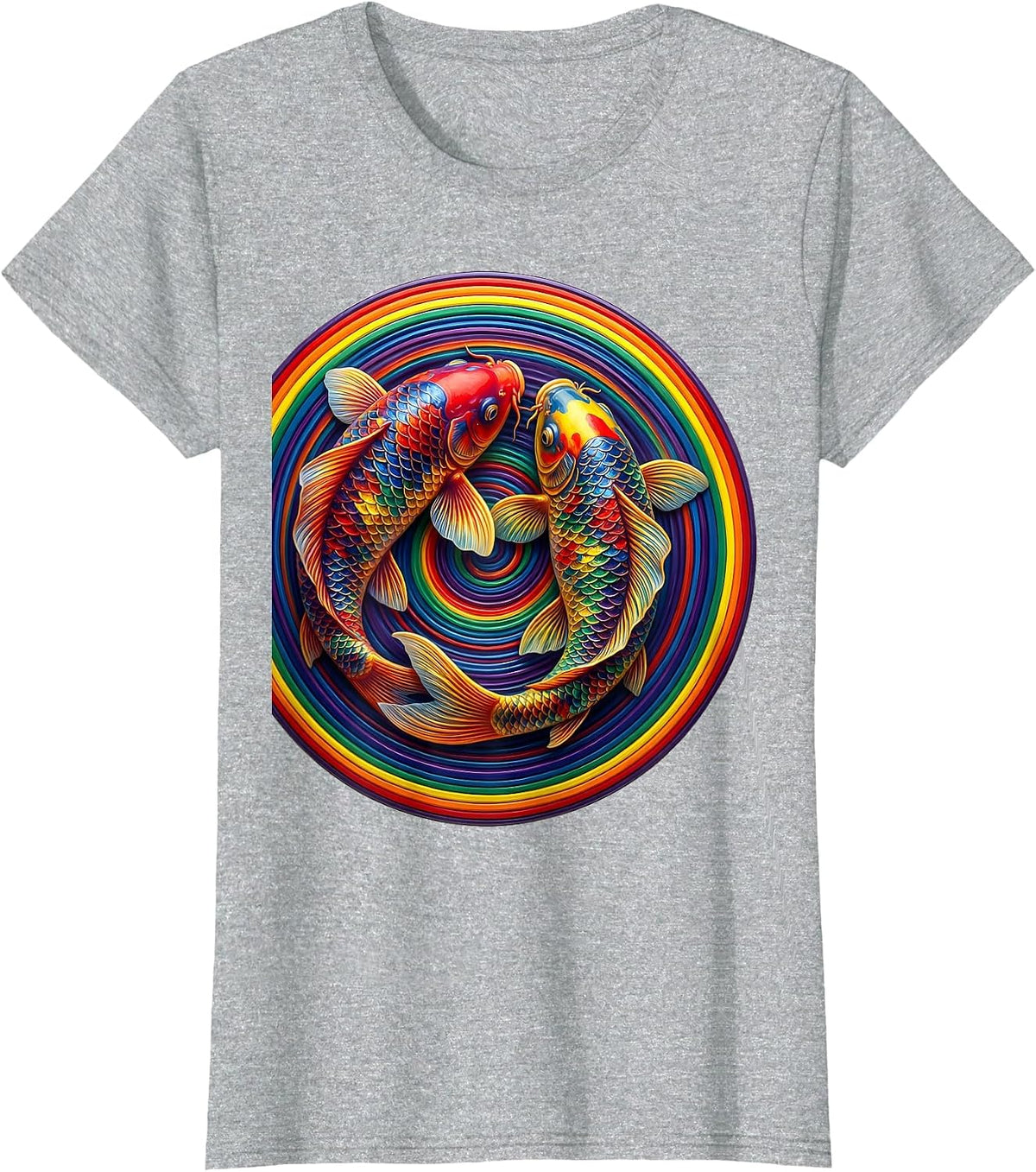 Koi Fish Swimming Through Paint Ripples Art T-Shirt - Heather Grey