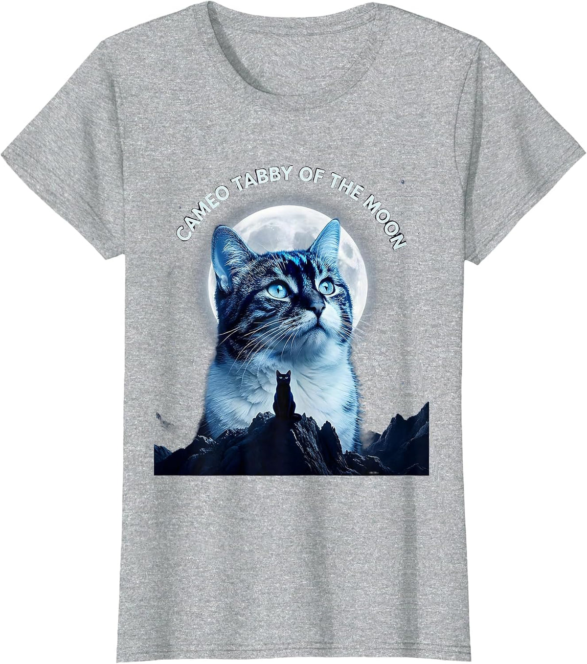 Women's Cameo Tabby Of The Moon Cosmic Cat Lover Retro Humor T-Shirt - Heather Grey