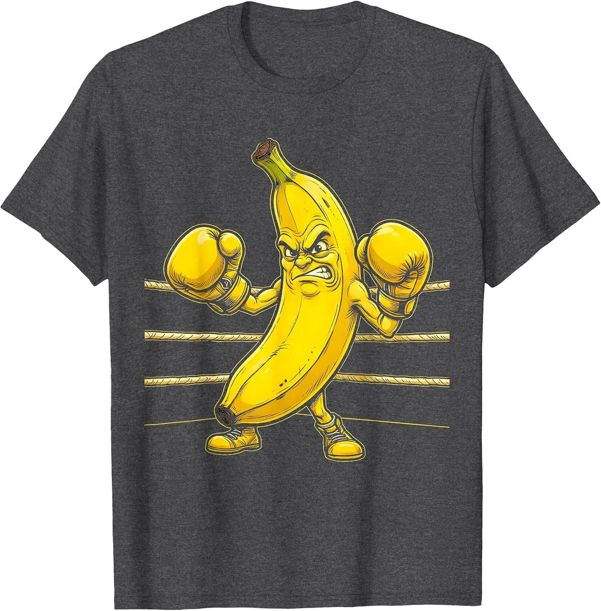 Banana Boxing Champ Funny Fruit Fighter Graphic T-Shirt - Dark Heather Grey