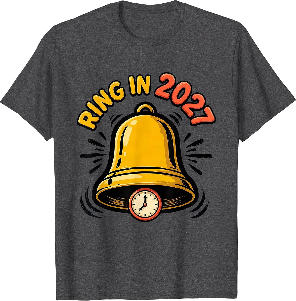 Men's Ring In 2027 Cartoon Festive New Year Party Novelty T-Shirt - Dark Heather Grey