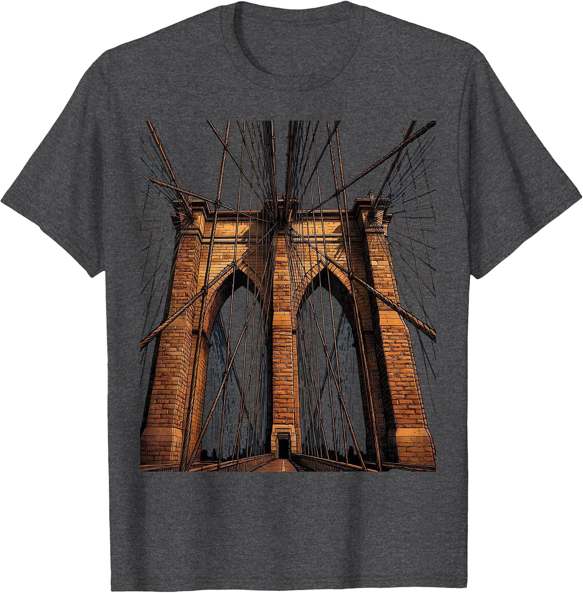 Brooklyn Bridge Low Angle NYC Graphic T-Shirt - Dark Heather Grey