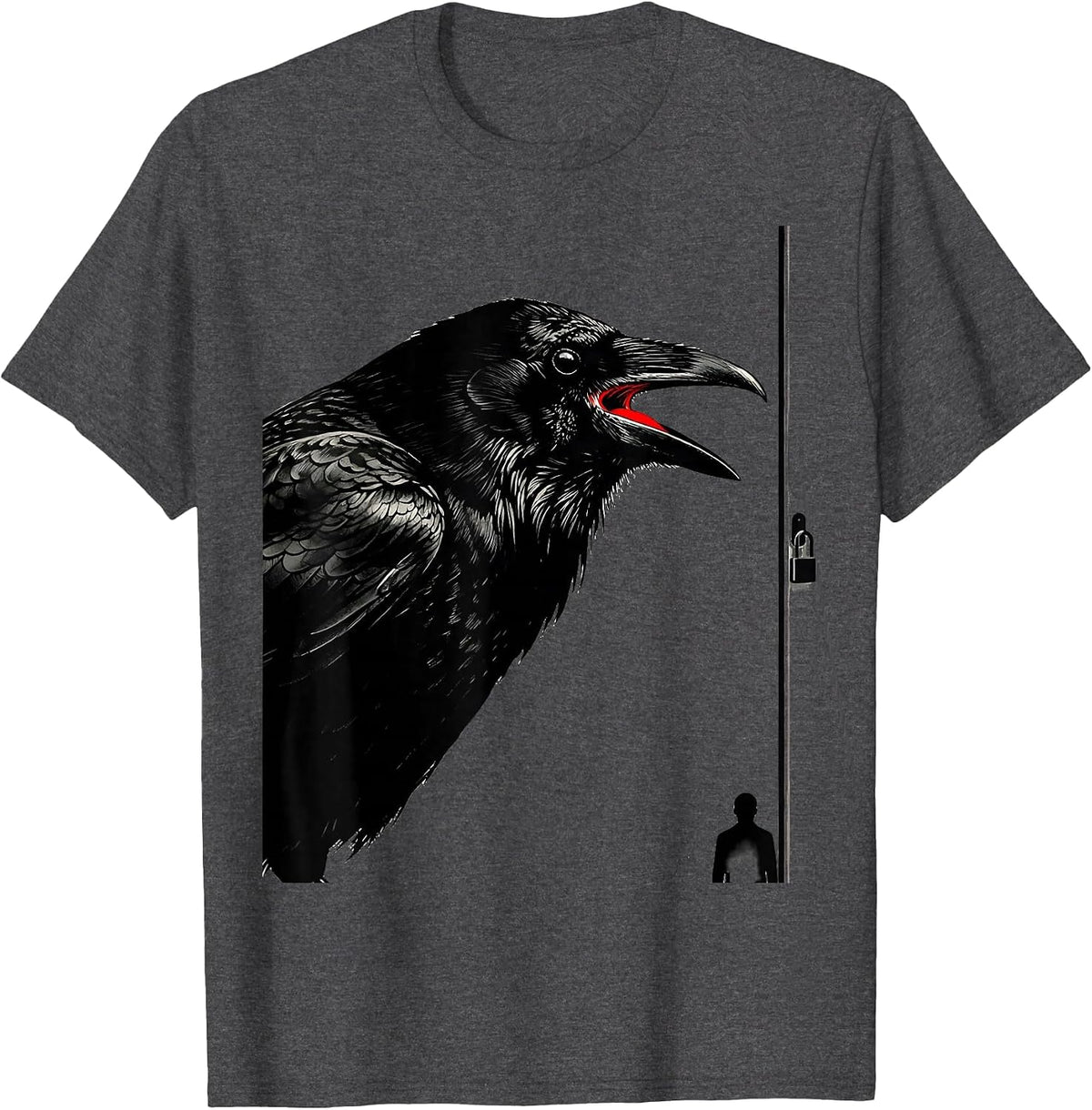Crow Door Gothic Humor Dark Humor Novelty T-Shirt - Dark Heather Grey