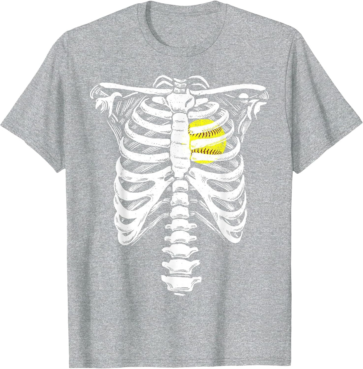 Softball Heart Skeleton Rib Cage Halloween Love Softball T-Shirt - Heather Grey