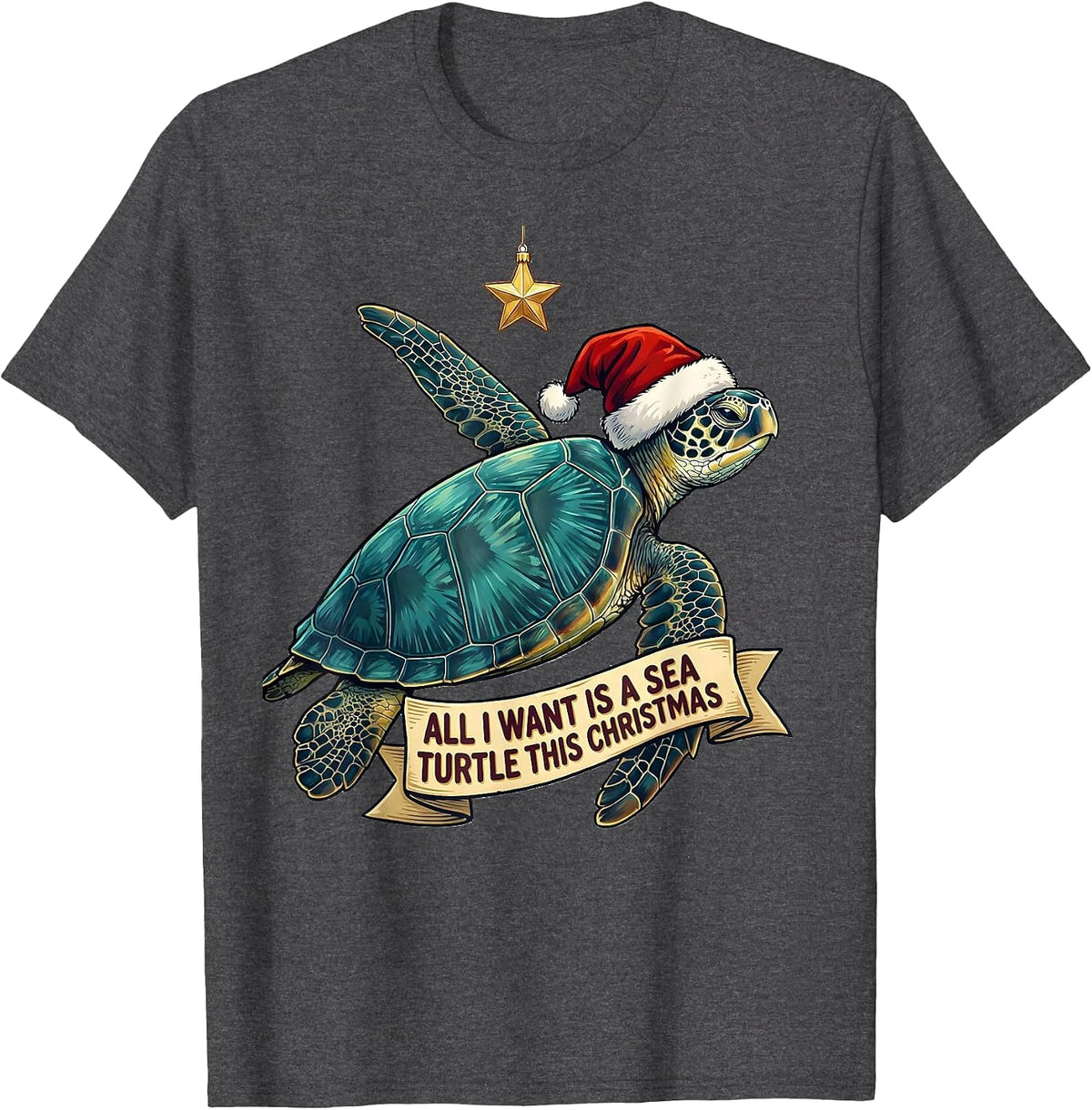 Men's All I Want Is A Sea Turtle This Christmas Sea Turtle Lover T-Shirt - Dark Heather Grey
