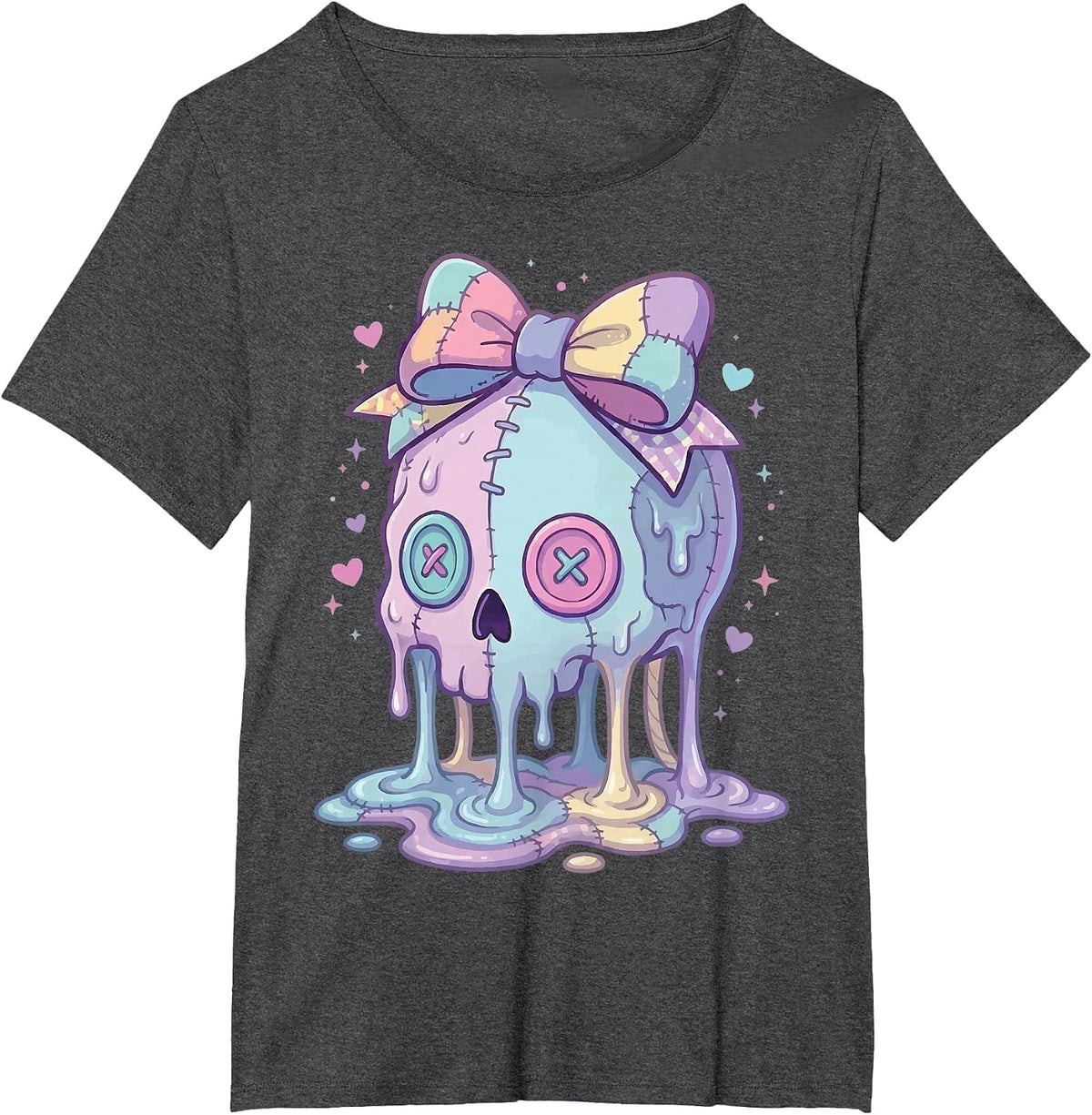 Melting Skull Pastel Goth Cute Aesthetic T-Shirt - Dark Heather Grey
