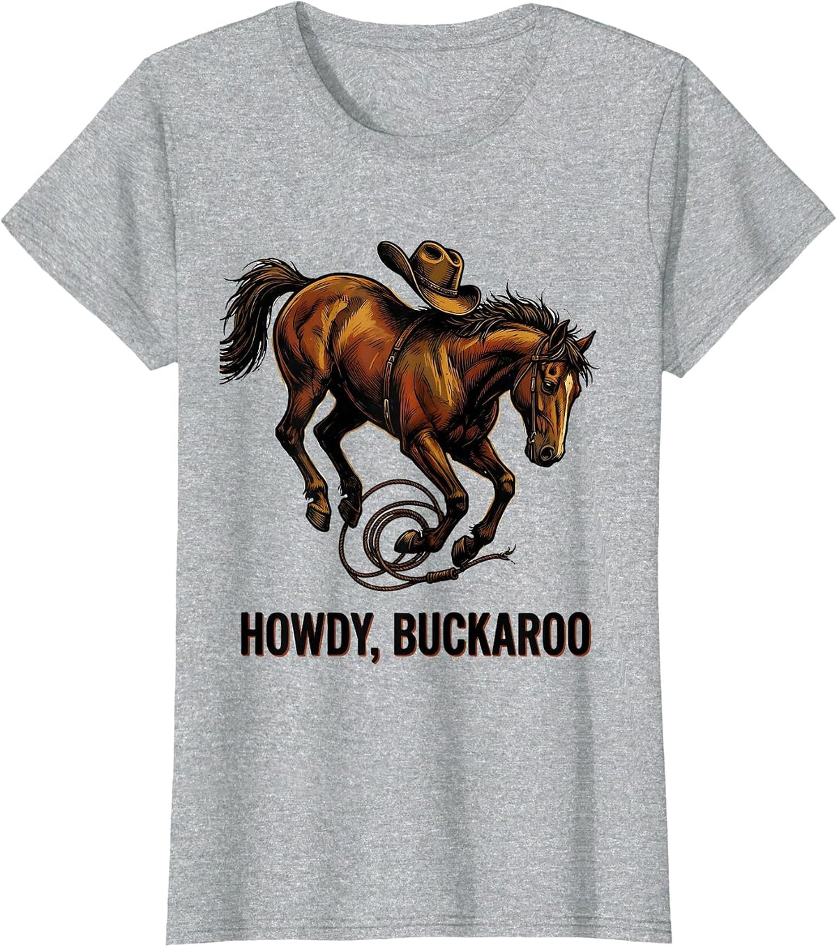 Women's Howdy Buckaroo Funny Western Cowboy Cowgirl Rodeo Pride T-Shirt - Heather Grey