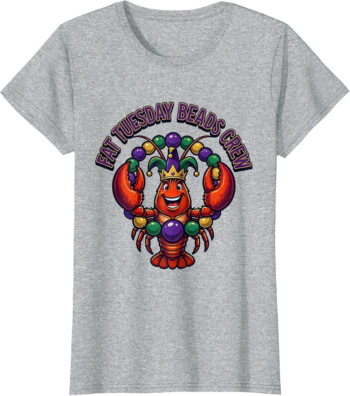 Fat Tuesday Beads Crew Funny Mardi Gras Crawfish Party Humor T-Shirt - Heather Grey