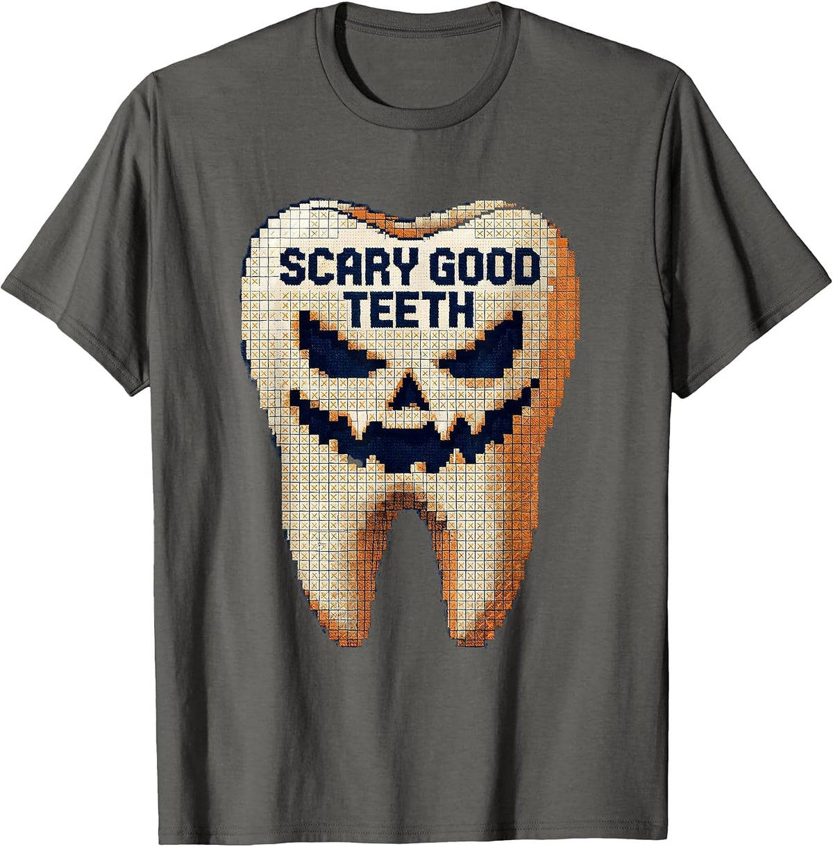 Scary Good Teeth Dental Halloween Design T-Shirt - Asphalt Grey