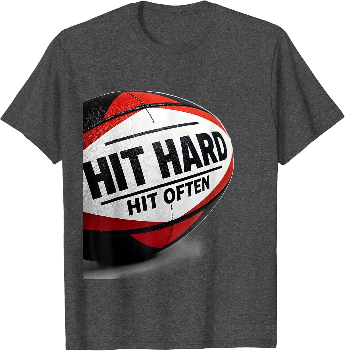 Men's Hit Hard Hit Often Rugby Graphic Design T-Shirt - Dark Heather Grey