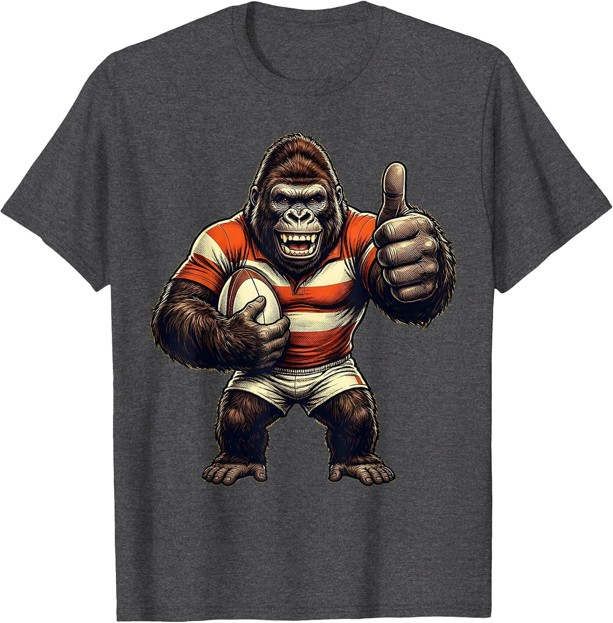 Gorilla Rugby Player Graphic Tee T-Shirt - Dark Heather Grey
