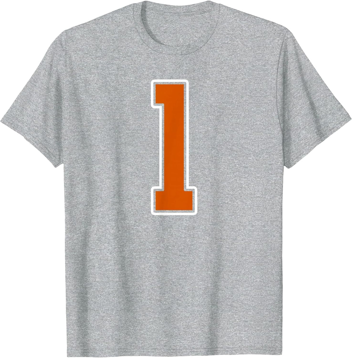 Burnt Orange White Number 1 Jersey Player Uniform #1 T-Shirt - Heather Grey