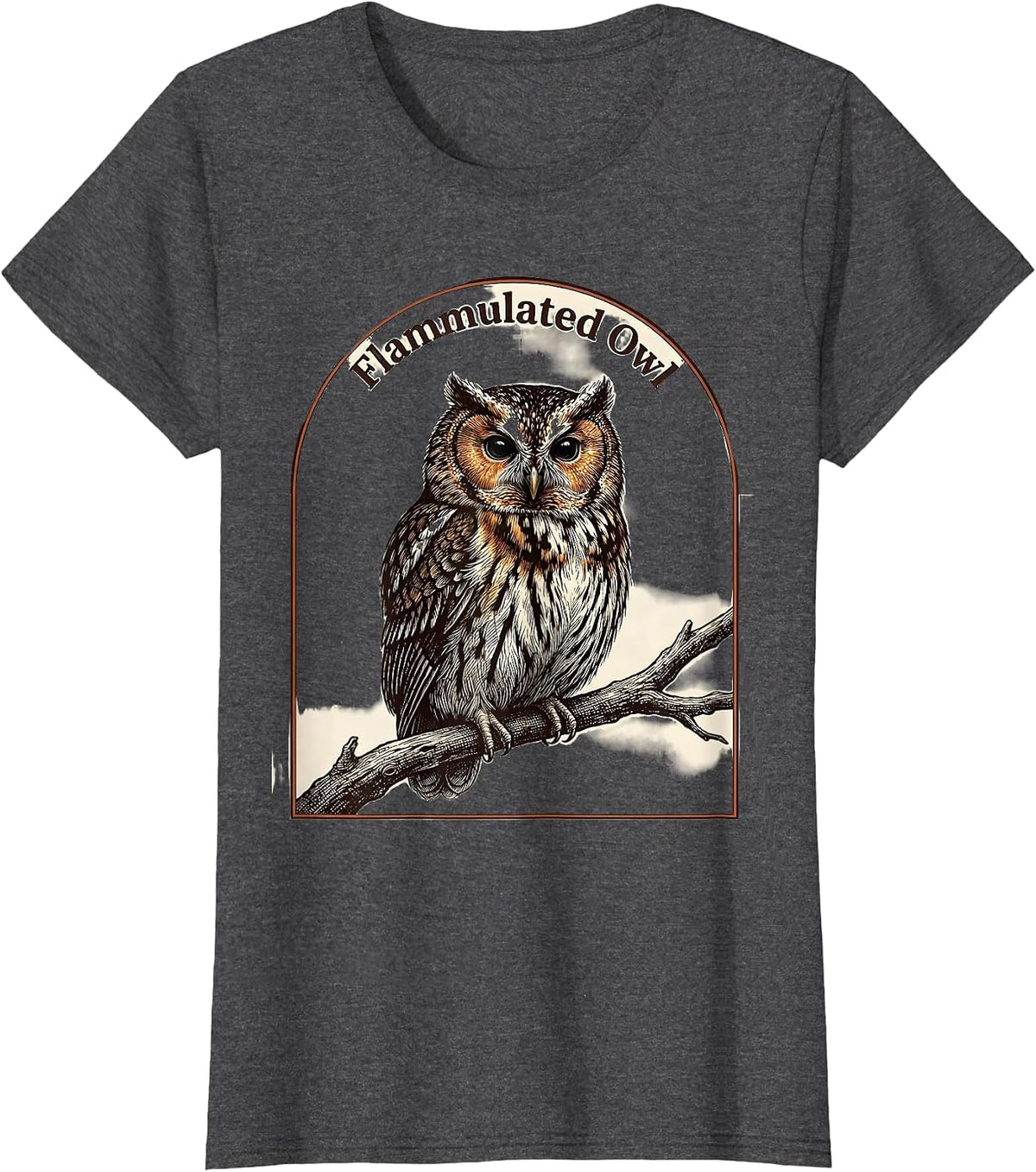 Women's Flammulated Owl Crosshatch Etching Bird Lover Nature T-Shirt - Dark Heather Grey