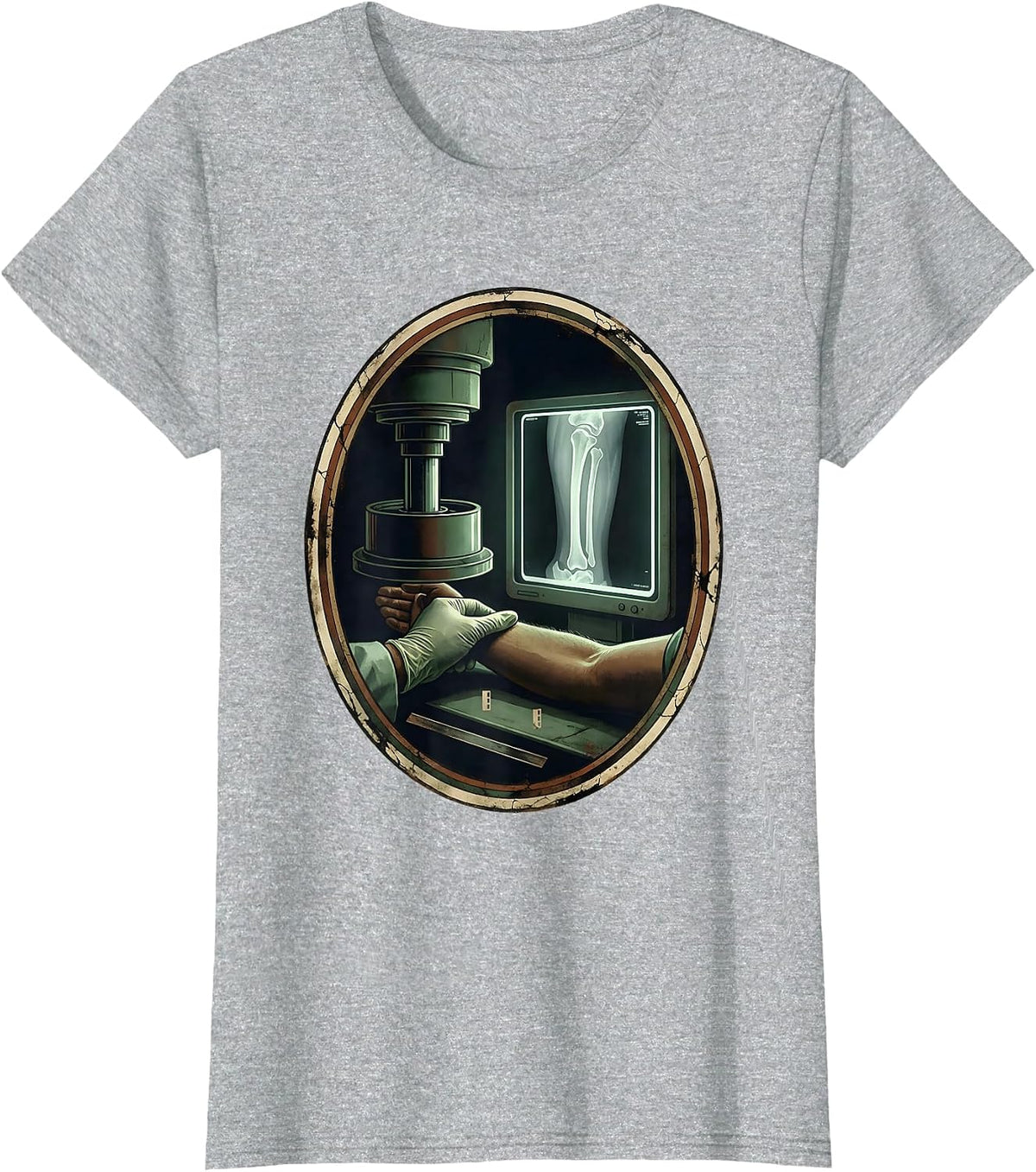 Women's Radiology Tech Vintage Gloved Hand X-Ray Humor T-Shirt - Heather Grey
