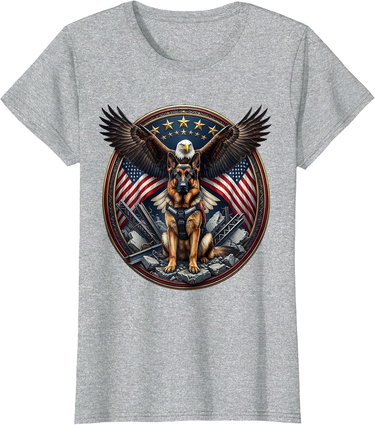 Patriot Day Rescue Dog Memorial Illustration T-Shirt - Heather Grey