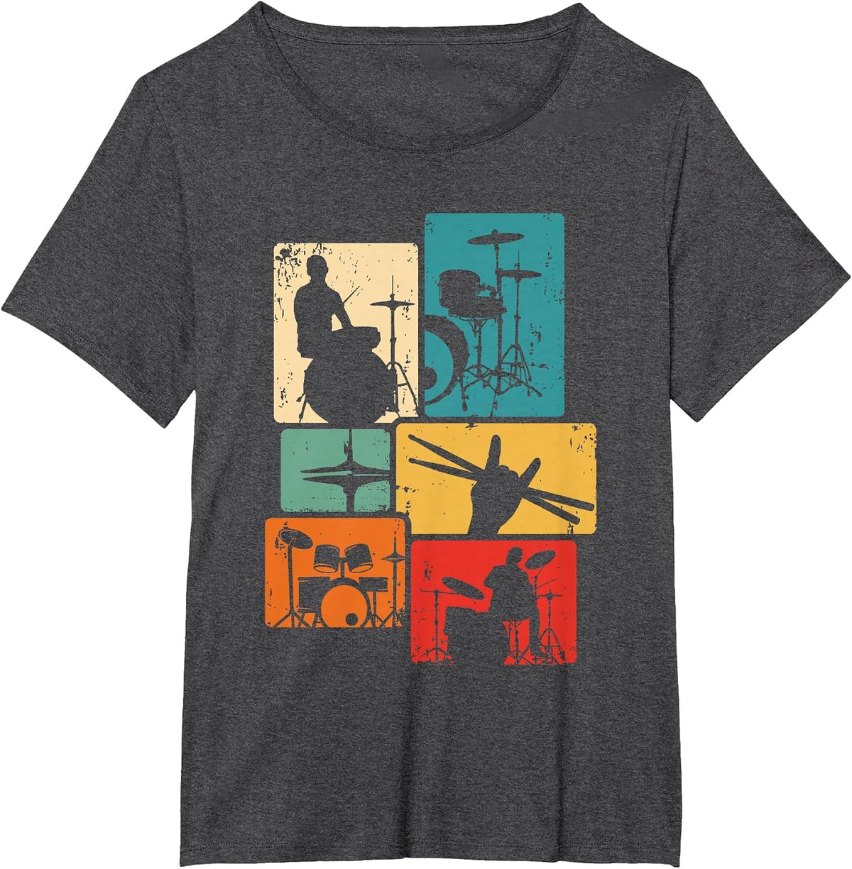 Drum Player Rock Music Drumsticks Drumming Vintage Drummer T-Shirt - Dark Heather Grey