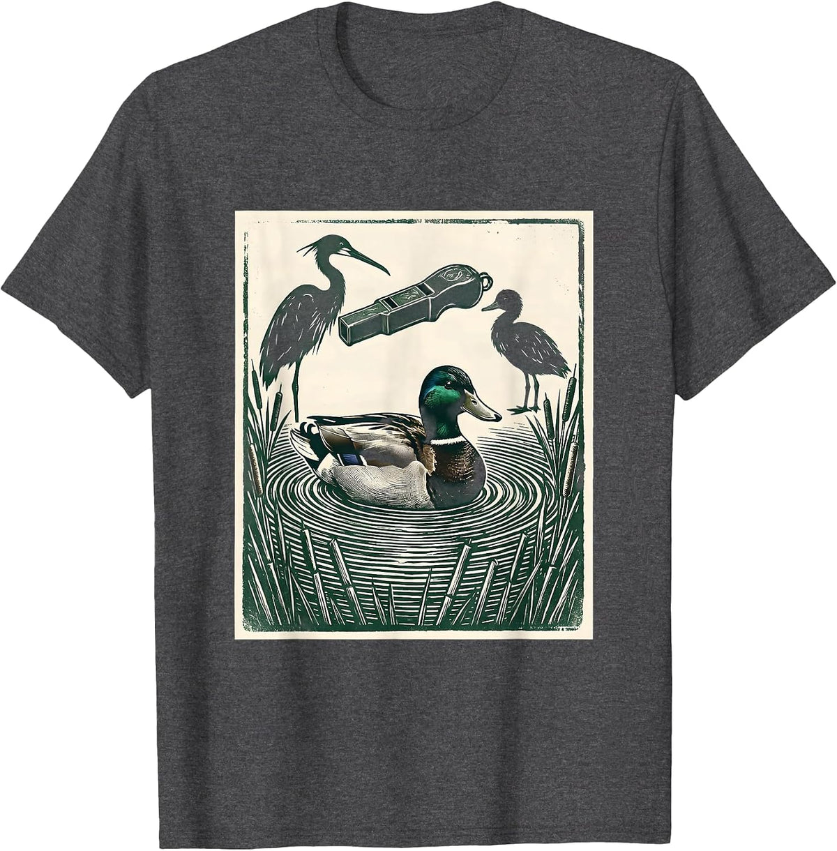Men's Duck Call Bridge Rubber Stamp Duck Hunter Dad Gift T-Shirt - Dark Heather Grey