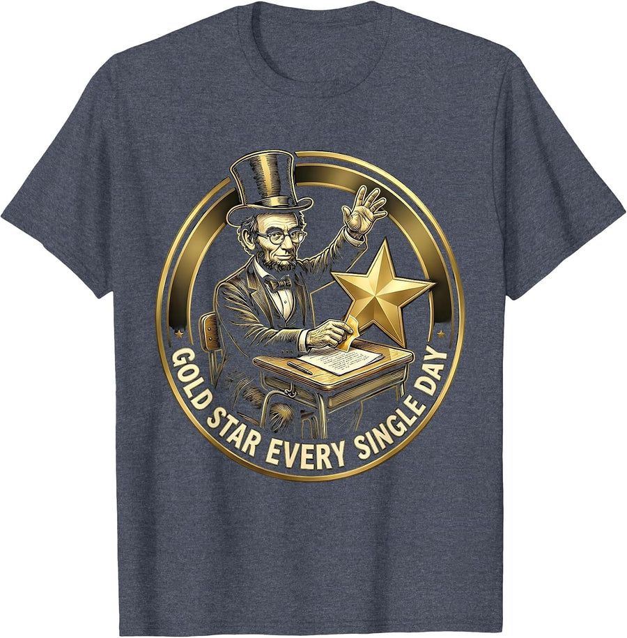 Gold Star Every Single Day 4th Grade Teacher T-Shirt - Heather Blue