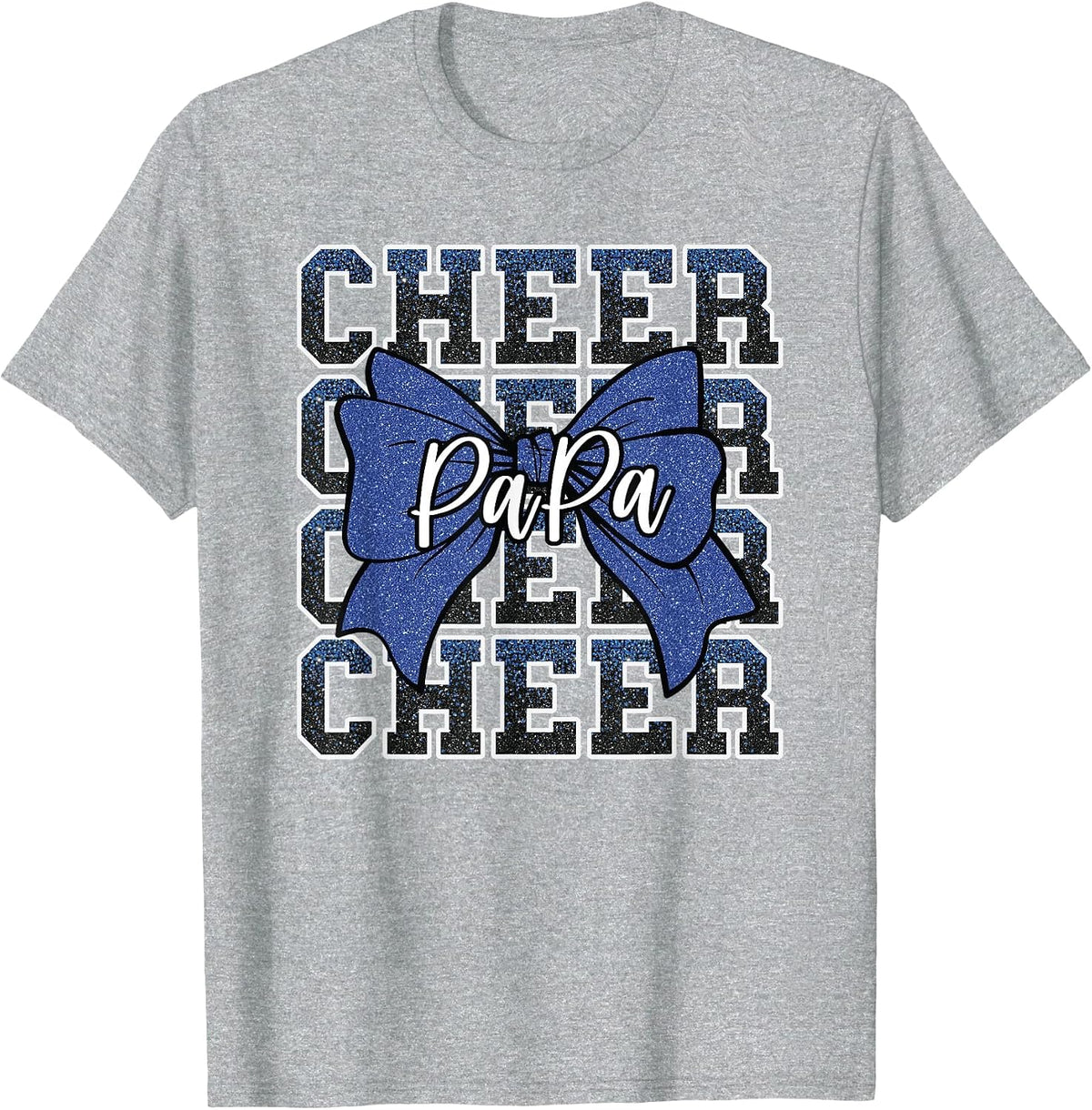 Cheer Papa Dad Daddy Bow Sport Cheerleader Cheerleading Blue T-Shirt - Heather Grey