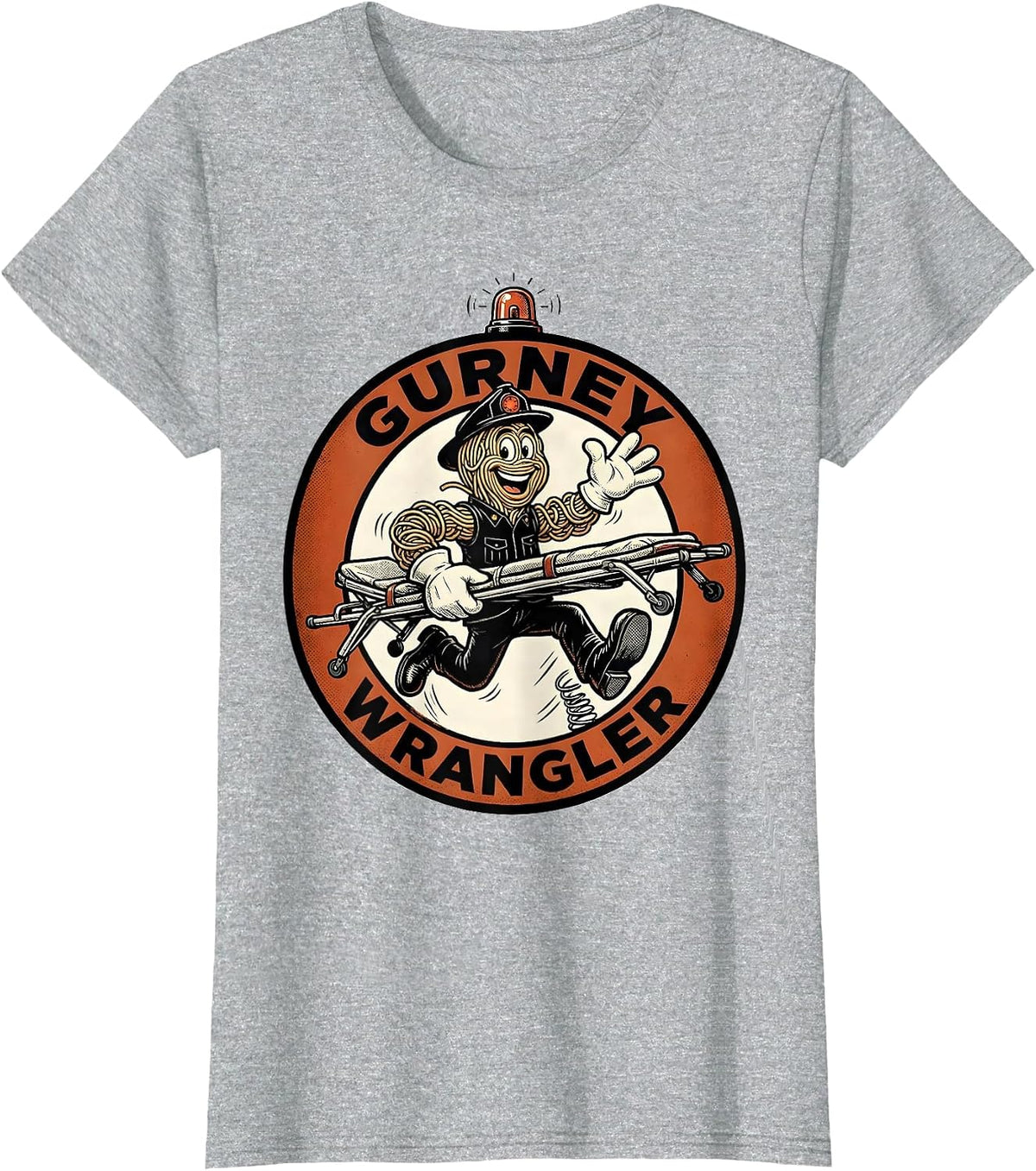 Gurney Wrangler Retro Cartoon Funny EMS Paramedic EMT T-Shirt - Heather Grey